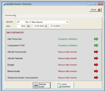 Se Chromium è installato, esce una finestra dove compariranno le varie sezioni del rendiconto con l indicazione se i dati sono stati inseriti (verde) o ancora da inserire (rosso).