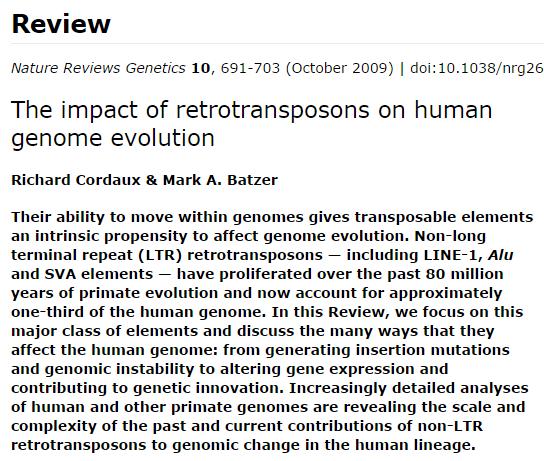 The transposable element content of the human genome About 45% of the