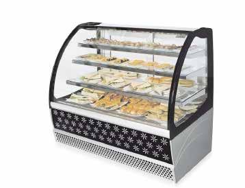 Metrò lx/st Pastry display cabinet at ventilated refrigeration. One piece body with ecological polyurethane insulation (HCFC & HFC free), foamed with C0 2-50 mm thick.