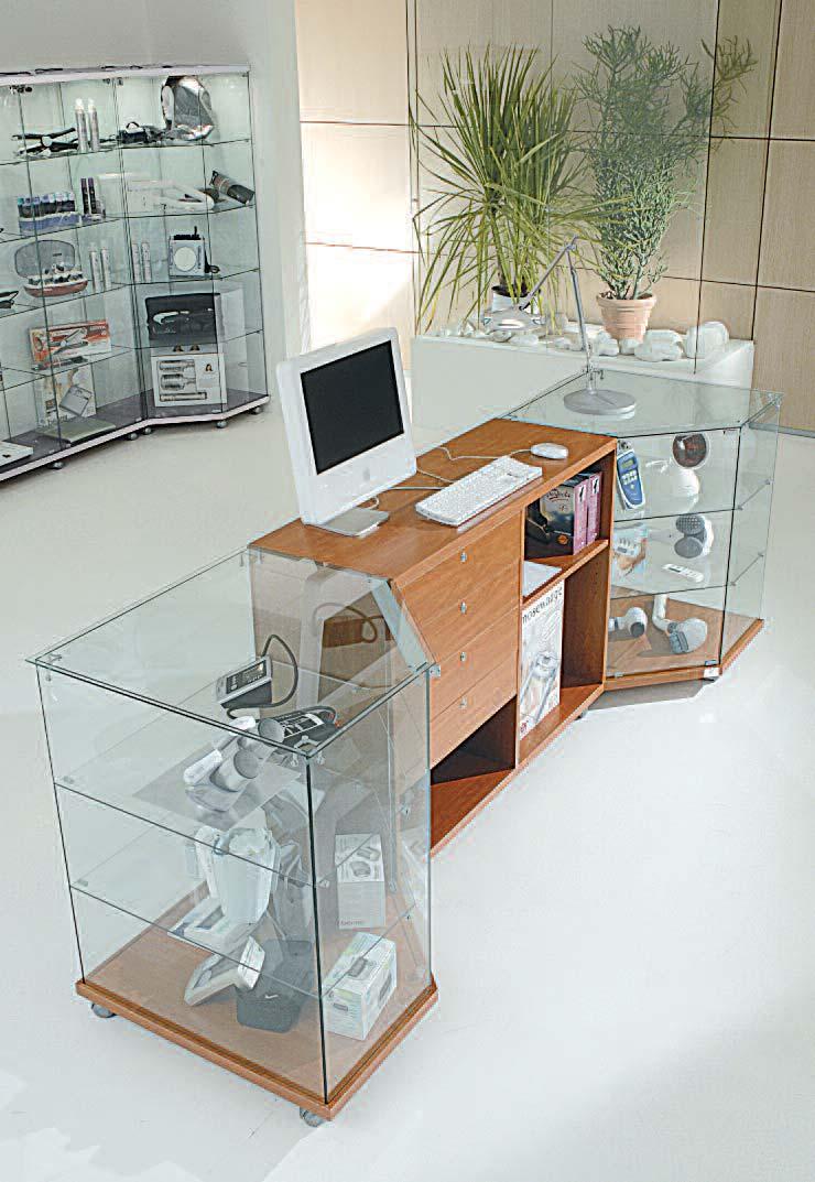 In this shop of medical goods the customer has chosen the version with bases and tops in silver, while the