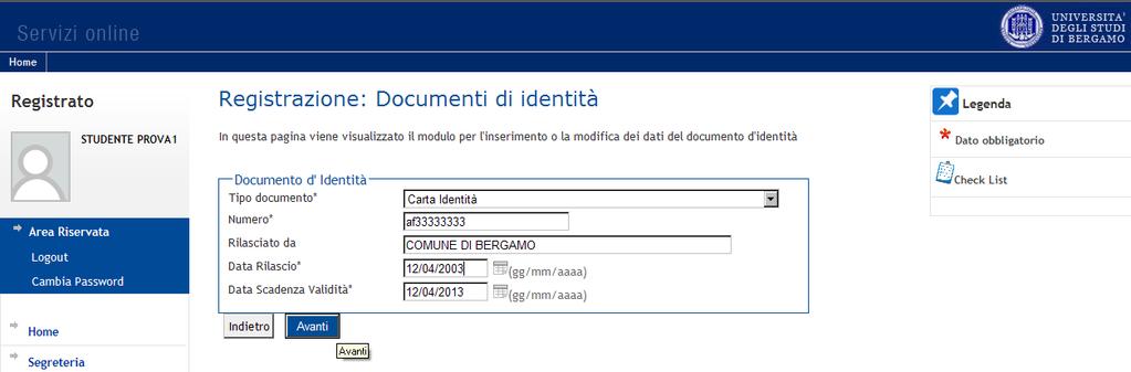 In questa maschera dovrai inserire i dati relativi