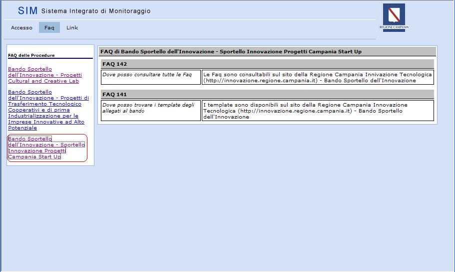 Figura 4-2: Sezione Faq 5 SEZIONE QUESTIONARIO Il sistema fornisce la possibilità all utente di poter esprimere il proprio parere sul sito ed il servizio erogato tramite la compilazione di un