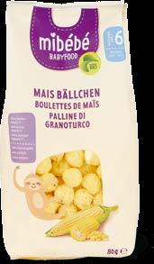 Palline di granoturco Gustoso snack per uno spuntino. Una fonte ideale di fibre alimentari per bambini a partire dai 6 mesi.