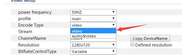 Encode Type (tipo di codifica) E' possibile scegliere il tipo di codifica tra video o video&audio. Vedi figura 3.1 3.