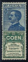 ..180 274 L 1924-25 cent Piperno (6 - Pubblicitari) - ottima centratura - molto bello (1.650+).