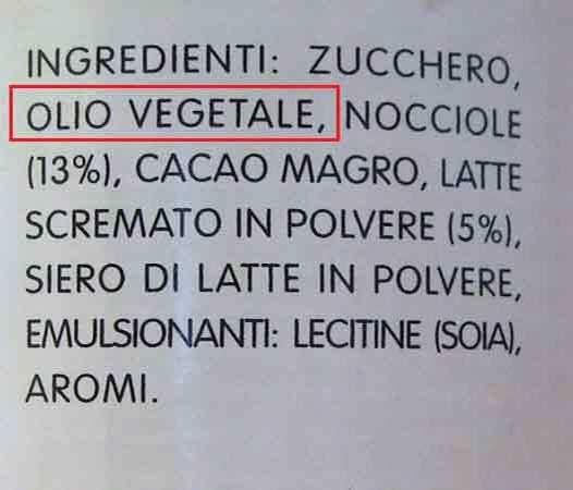 NOVITA Elenco degli ingredienti Le diciture oli vegetali e grassi vegetali devono essere immediatamente seguite dall indicazione dell