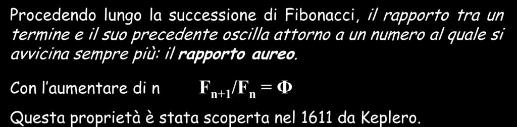 Proprietà dei numeri di Fibonacci - Procedendo lungo la successione di Fibonacci, il rapporto tra un termine e il suo precedente oscilla