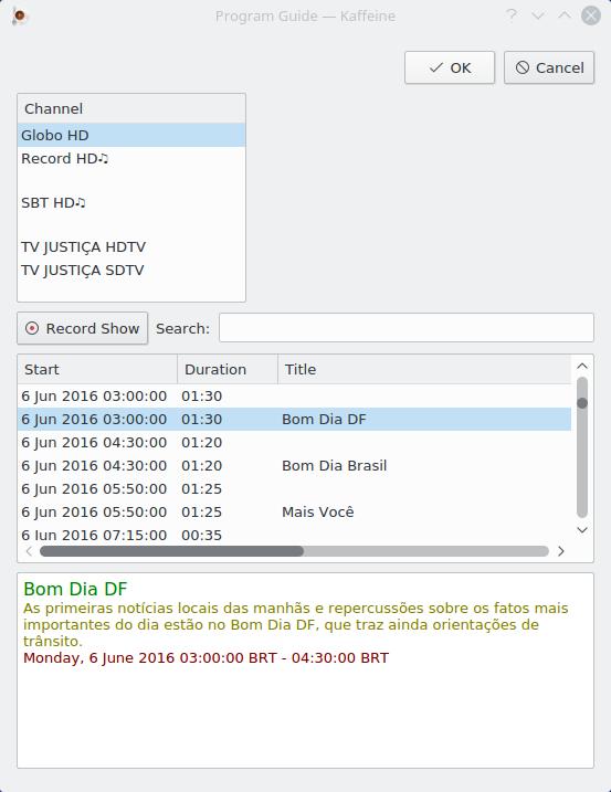 2.2 Registrare programmi Oltre al clic sul tasto di registraazione quando è aperta la visualizzazione in diretta, Kaffeine ha altri modi di registrare un programma.