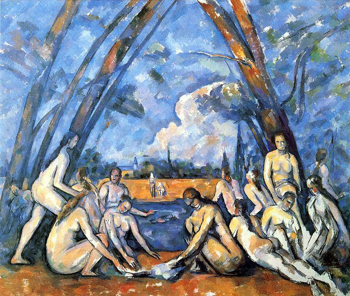 Lezioni di storia dell arte Picasso- Les Mademoiselles d Avignon Cézanne - Les Grandes Baigneuses La struttura dell'opera è data da un incastro geometricamente architettato di piani taglienti,