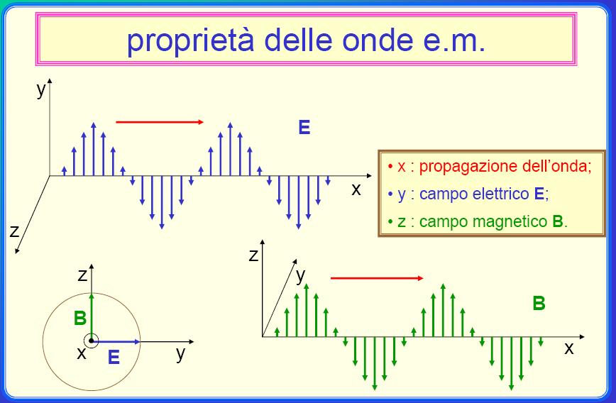 I campi E e B si presentano come onde armoniche trasversali che si