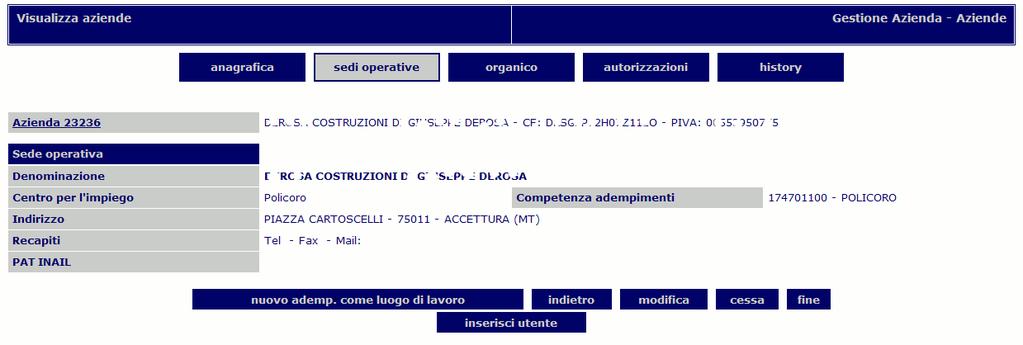 Utenti Attraverso il tasto Inserisci utente si accede al form da compilare per assegnare all utente le credenziali di accesso al sistema di invio delle