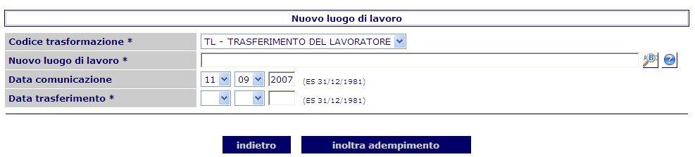 Tale funzionalità è presente nella pagina che permette di scegliere fra le varie operazioni possibili su un rapporto di lavoro aperto.