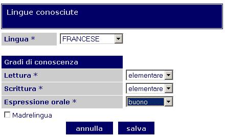 Selezionare dal menù a tendina la lingua che si desidera inserire.