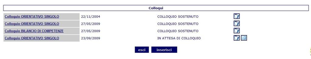 Operazioni sul Lavoratore Per eliminare un appuntamento per un colloquio utilizzare il tasto.