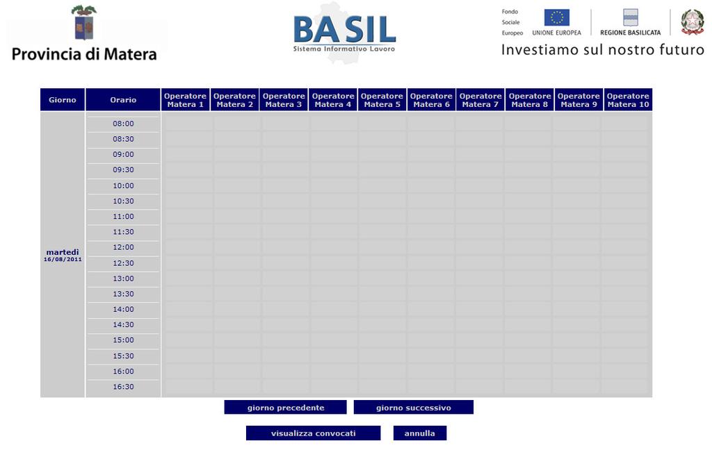 Operazioni sul Lavoratore Il pulsante Visualizza convocati permette di visualizzare l elenco dei lavoratori convocati a colloquio nel giorno visualizzato. 3.8.