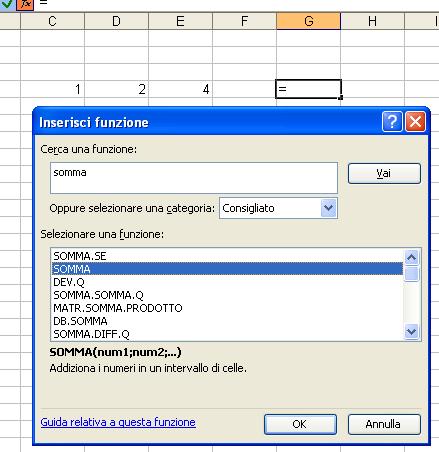 Alcune funzioni EXCEL : Matematiche e trigonometriche Somma: