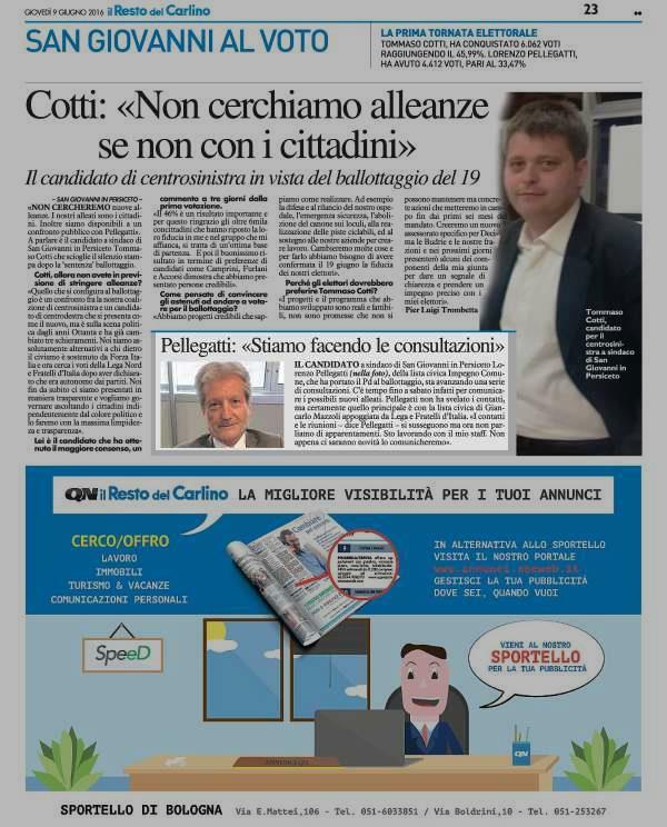 Pagina 23 Pellegatti: «Stiamo facendo le consultazioni» IL CANDIDATO a sindaco di San Giovanni in Persiceto Lorenzo Pellegatti (nella foto), della lista civica Impegno Comune, che ha portato il Pd al