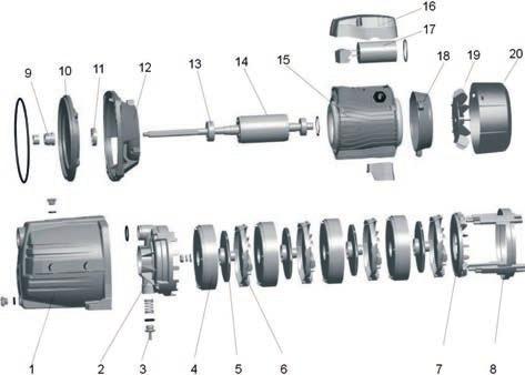 Diagramma prestazioni Hydraulic Performance Curve Elettropompe Prevalenza H (mt) Total manometric head H (m) 3ACm45 4ACm60 4ACm75 4AC75 3ACm60 Portata Q Capacity Q Descrizione componenti Materials