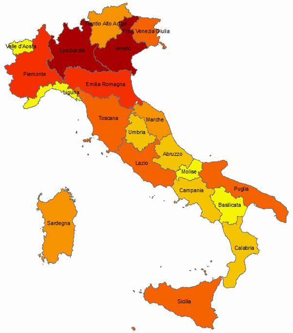 Italia: potenza installata totale (2/2) REGIONE NUMERO DI IMPIANTI POTENZA INCENTIVATA (MW) PUGLIA 14.922 1.164,1 LOMBARDIA 34.035 811,0 EMILIA ROMAGNA 21.649 752,9 VENETO 31.628 704,2 PIEMONTE 17.