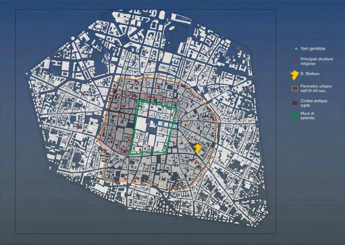 La città romana, con impianto quadrangolare costituito da un reticolo di strade