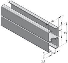 saldato Materiale: Acciaio Inox Tipo materiale: V4A Tappi: vedi capitolo 2 V2A 13 Binario di montaggio profilo-c 45/80 V4A V2A Descrizione Peso Lunghezza Conf.