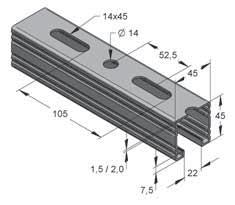 Binari e accessori 45 Binari di montaggio 45, zincato a caldo, Profilo-C forato, dentellato 02 Binario di montaggio profi lo-c 45/26/1,5 Binario di montaggio profi lo-c 45/45/1,5 e profilo-c