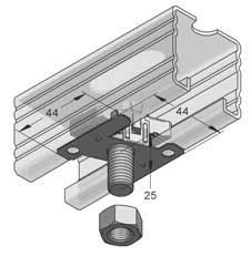 Piastra di montaggio MP Stex 45 Binari e accessori 45 F x Dati tecnici: Tipo binario: Profi lo-c 45 mm dentellato Materiale: Acciaio Modo di fi ssaggio: connessione antiscorrimento sul lato aperto e