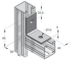 Articolo L x B 2) F Z1 3) F Z2 senza binario con binario [mm] [kn] [kn] [kg/pz] [pz] Angolari per binari 40/5 2-fori 65 x 65 1,0 2,5 0,185