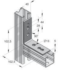 x 65 1,0 2,5 0,234 25 08140300 Angolari per binari 40/5 3-fori K (IB 404) 102,5 x 45 1,0 2,5 0,202 50 08140400 Angolari per binari F X F