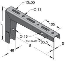 Mensole con saetta Binari e accessori 45 02 Mensola ad angolo Mensola a nodo L Dati tecnici: Tipo binario: Profi lo-c 45 Materiale: Acciaio interasse tra i fori 105 mm Tipo materiale: