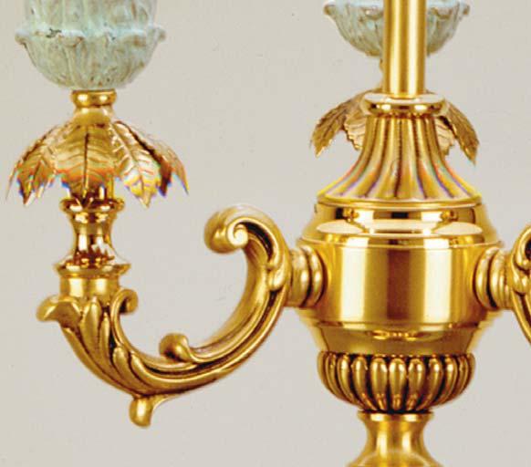 Table lamp, Louis XVI style, made of patinated fine gold-plated brass. Hand-chiselled cast details. Ivory coloured shantung lamp-shade. h. (height) cm. 83 paralume (shade) Ø cm. 37 1.