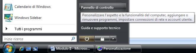 Terza possibilità. Premere il pulsante di Windows presente sulla barra delle applicazioni e selezionare la voce Pannello di controllo.