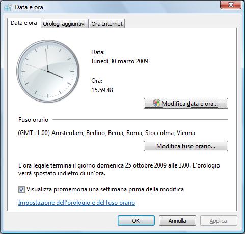Nella finestra Data e ora che viene visualizzata, premere il pulsante Modifica data e ora.