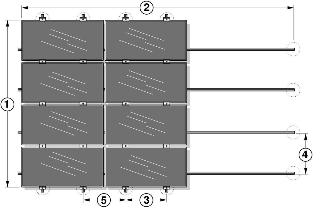 1 Indicazini di sicurezza e avvisi generali (Figura 4: Orientament rizzntale dei mduli ftvltaici su sistema di guide incrciate) 1 - Larghezza della superficie dei mduli (superficie generatre) 2 -