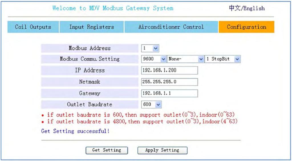 La configurazione del gateway Inserire "http://192.168.1.200" nella barra degli indirizzi nel browser IE (utilizzando il browser IE) e premere il pulsante Enter per entrerà nella pagina WEB di Gateway Modbus.
