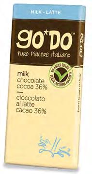 GODO LATTE SENZA ZUCCHERO 100gr Edulcorante: Maltitolo (41%), Burro di cacao, Latte in polvere, Pasta di cacao. Emulsionante: Lecitina di soia. Aromi. Può contenere tracce di frutta a guscio.