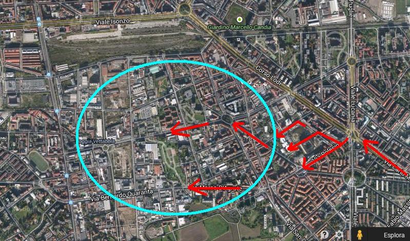 Possibile soluzione: Parte del traffico è deviata su via Sile. Si chiede quindi: Di realizzare una diramazione che faciliti alle vetture provenienti da piazza Corvetto l'imbocco di via Sile.