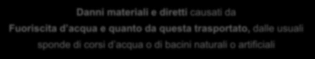 Alluvione - Inondazione CAUSE CAUSE Danni materiali e diretti causati da Fuoriscita d acqua e quanto da questa trasportato, dalle usuali sponde di corsi d