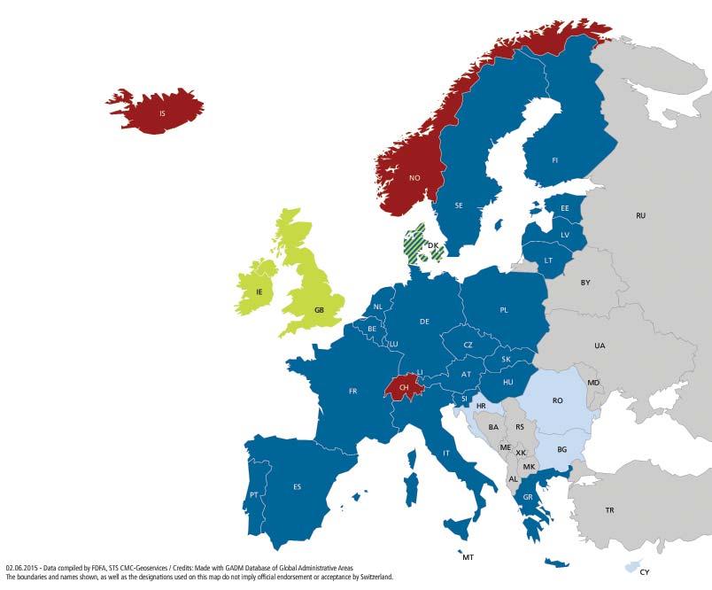 40 Stati Schengen Stati non membri di Schengen con statuto speciale Stato Schengen con statuto speciale Futuri Stati membri Stati associati svizzero delle guardie di confine, il quale, in caso di