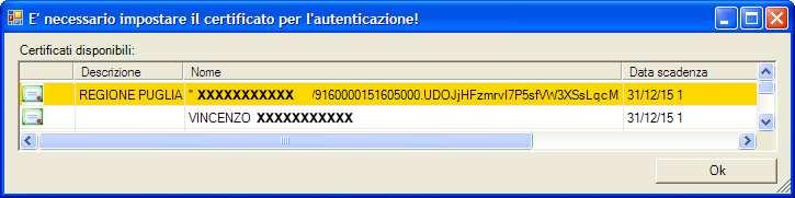 Successivamente viene richiesto di selezionare il certificato di autenticazione della CNS, nella identificabile in