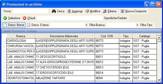 Catalogo regionale Prestazioni ed Esenzioni In seguito all importazione del catalogo regionale delle prestazioni ed esenzioni, ed alla selezione della