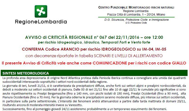 Tipologia di rischio L AVVISO DI CRITICITÀ REGIONALE 1/3 Data di emissione