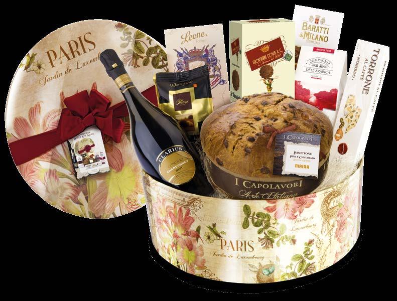 20 Piazza Duomo Cesto rettangolare in vimini verniciato con manici e decoro merry xmas in stoffa Panettone al Cioccolato, incartato a mano Giovanni Cova & C.