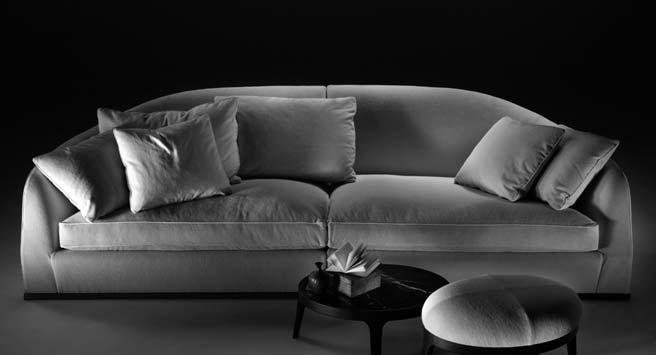 98-99) DESIGN ROBERTO LAZZERONI CATEGORIES SOFAS PRODUCT SOFA 240 / 300 INTRODUCED 2007 FRAME IN WOOD WITH POLYURETHANE PADDING COVERED WITH A PROTECTIVE FABRIC LINING. BASE IN METAL.