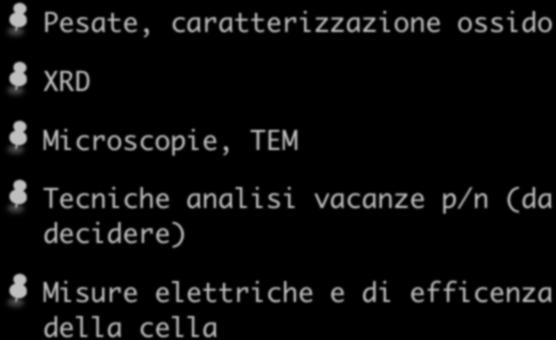 Tecniche di analisi Pesate, caratterizzazione ossido XRD Microscopie, TEM