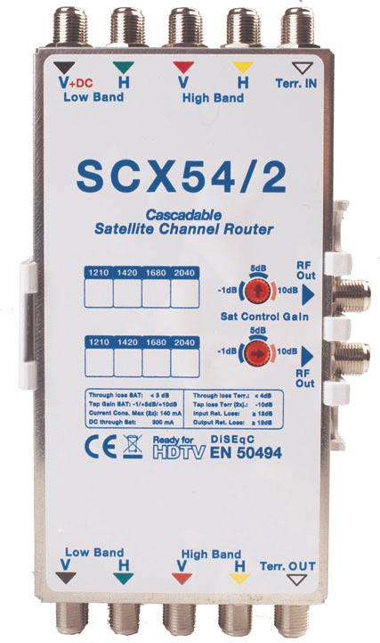 SCR Multiswitch SC Serie SAT Router Multiswitch 5 Cavi Guadagno SAT regolabile a 3 step Conforme norma EN 50494 4 Slot Standard 1210 1420 1680 2040 Alimentazione da ricevitore Supporto Full HD