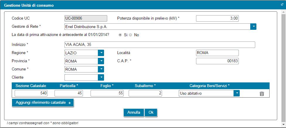 Qualifica: SEU00000001 Identificativo configurazione: 001 Stato: Da Inviare Salva SOGGETTO REFERENTE PRODUTTORI E CLIENTI FINALI DATI GENERALI IMPIANTI DI PRODUZIONE UNITA di CONSUMO POD