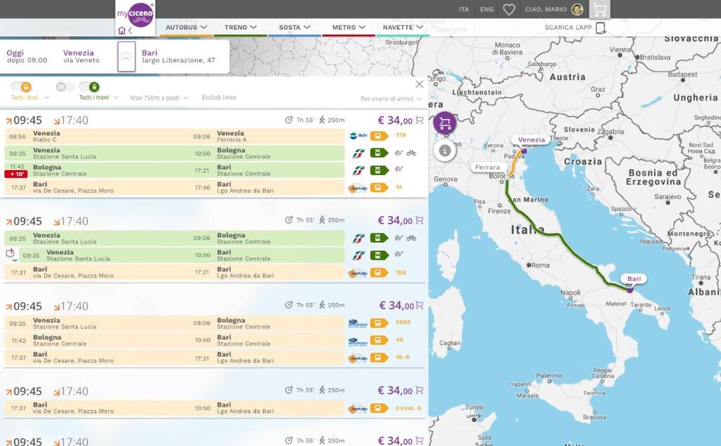 Travel Planner Intermodale Scelta della soluzione che più si addice