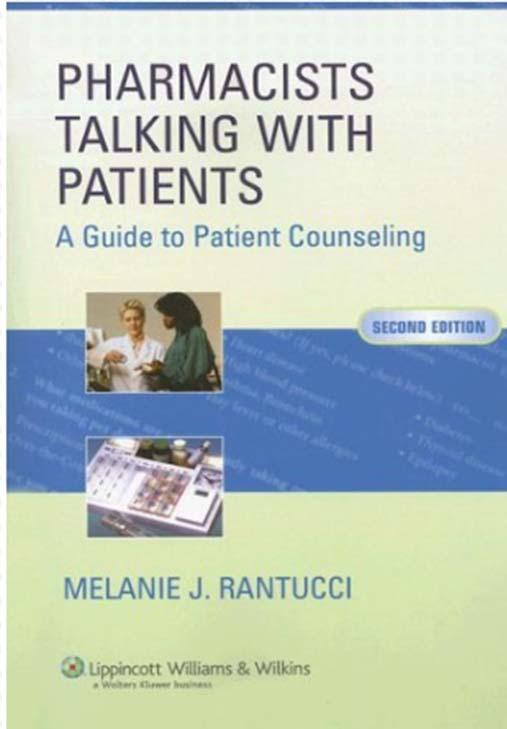 Patient counselling in pharmacy This means pharmacists talking with patients and listening to them about the medications and the lifestyle modifications they are intended to take, in order to