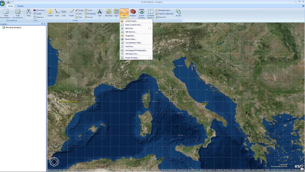 2. Accesso ai servizi WMS mediante ArcGIS Explorer ArcGIS Explorer, mediante il client OGC WMS, consente agli utenti di accedere ai servizi WMS attraverso Internet e di aggiungerli alle proprie mappe